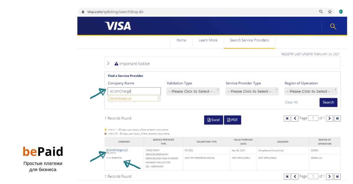 регистрация bePaid в платежной системе visa